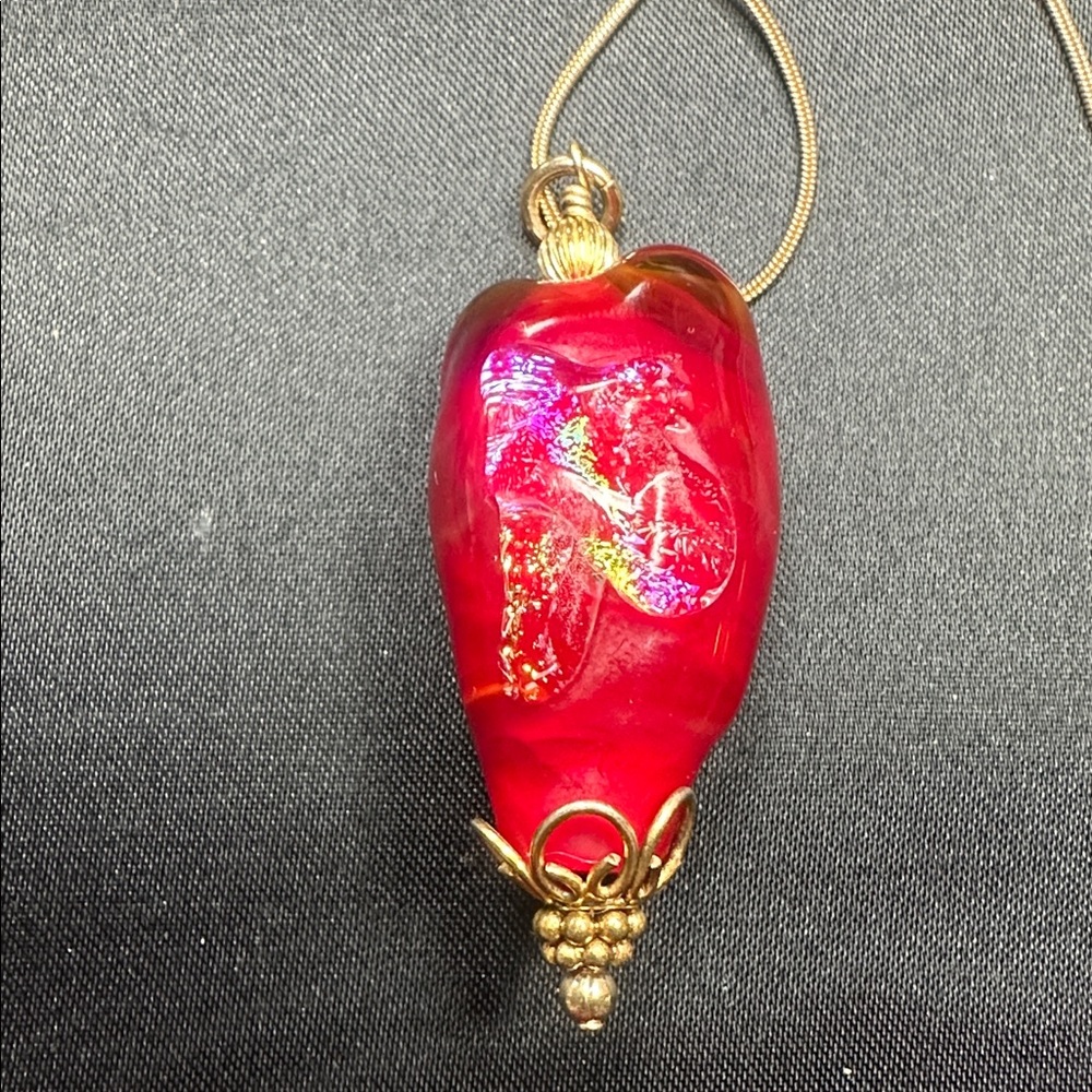 Vintage Blown Art Glass Gold Plated Necklace